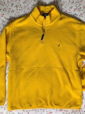 Vintage Nautica Men's Bright Yellow Quarter-Zip Fleece Pullover